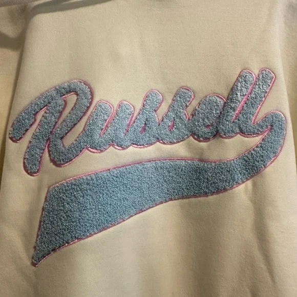 RUSSELL SCRIPT HOODIE Boyfriend Fit VINTAGE WHITE NWT - Picture 4 of 8